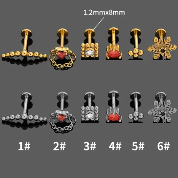 1 Piece Lip Rings Simple Style Heart Shape Snowflake 316L Stainless Steel Waterproof Non Tarnish Surgical Steel Zircon Ion Plating (IP) 18K Gold Plated Lip Rings Ear Cartilage Rings & Studs Nose Rings & Studs