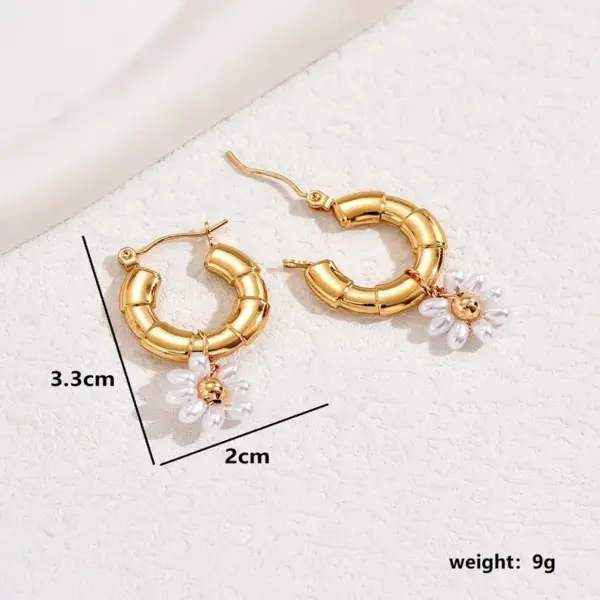 Wholesale 1 Pair Elegant Cute Sweet Flower Beaded Pearl 201 Stainless Steel 18K Gold Plated Earrings