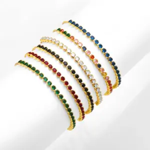 Wholesale Simple Style Round Copper 18k Gold Plated Zircon Bracelets In Bulk