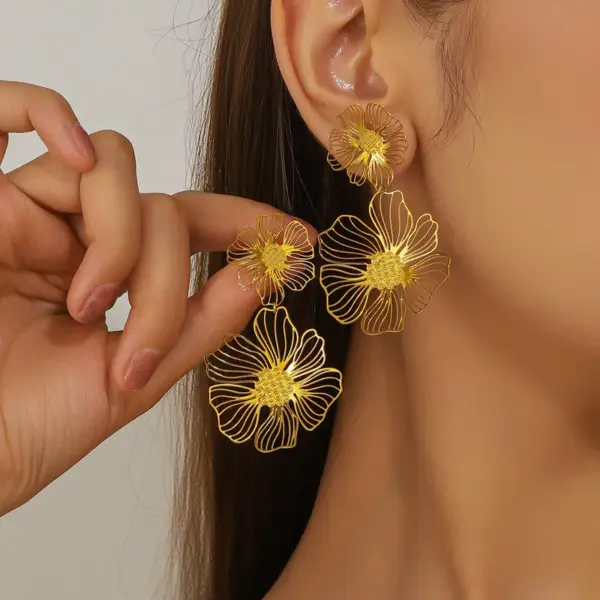 304 Stainless Steel Flower PVD Coated Stone-Free Real Gold Plated Handmade Romantic Shiny Waterproof Non Tarnish Surgical Steel Frill Drop Earrings Earrings