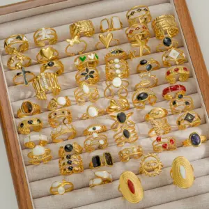 Ion Plating (IP) Geometric Letter 304 Stainless Steel Hip-Hop Punk Streetwear Waterproof Non Tarnish Open Rings