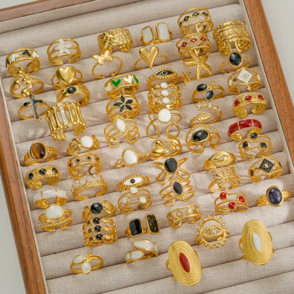 Ion Plating (IP) Geometric Letter 304 Stainless Steel Hip-Hop Punk Streetwear Waterproof Non Tarnish Open Rings