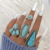 oly-5ffec12510b87f94e84cb18bd324bb91 Wholesale Ethnic Style Retro Petal Set Turquoise Ring Geometric Joint Ring Four-piece Set