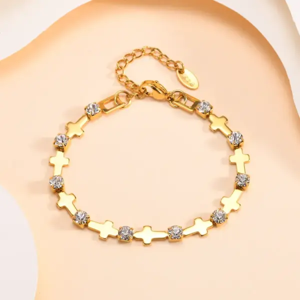Wholesale Ion Plating (IP) Real Gold Plated 18K Cross Square Heart Shape 201 Stainless Steel IG Style Waterproof Non Tarnish Bracelets