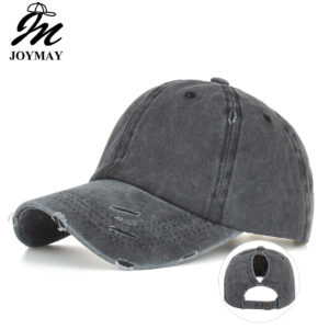 Wholesale Cross-border beautiful goods ponytail broken hole cap children do old washed baseball cap curved eaves light board cap solid color cap B838