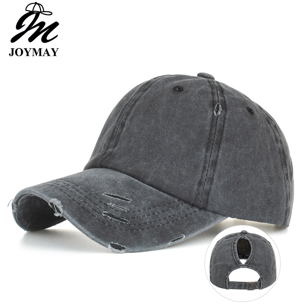Wholesale Cross-border beautiful goods nytail broken hole cap chilen do old washed baseball cap curved eaves light board cap solid color cap B838