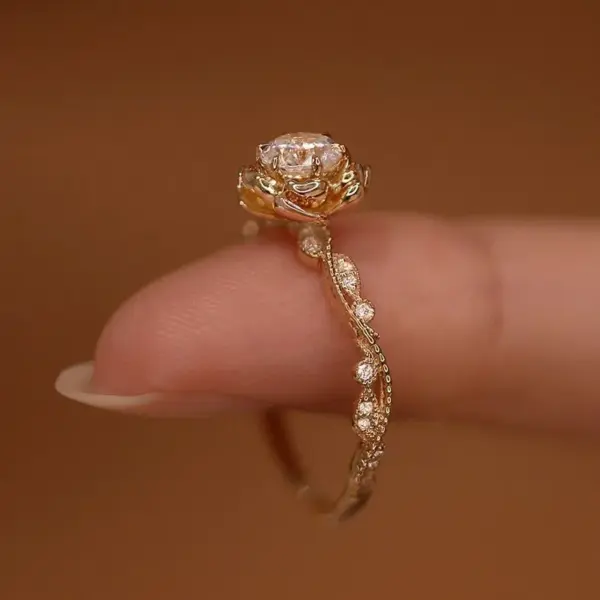 Wholesale Copper Inlay Flower Zircon Rings