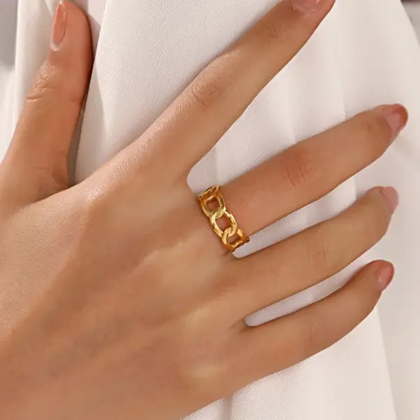Wholesale PVD Coated 18K Gold Plated Geometric 304 Stainless Steel Modern Style Waterproof Non Tarnish Open Rings