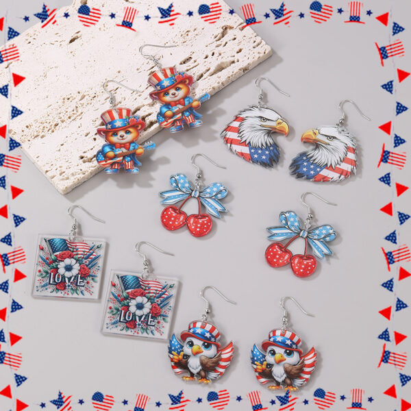 Wholesale EZ5362 Cross-border European and American Earrings New American Flag Independence Day Red and White Animal Earrings Ear Decoration Gift