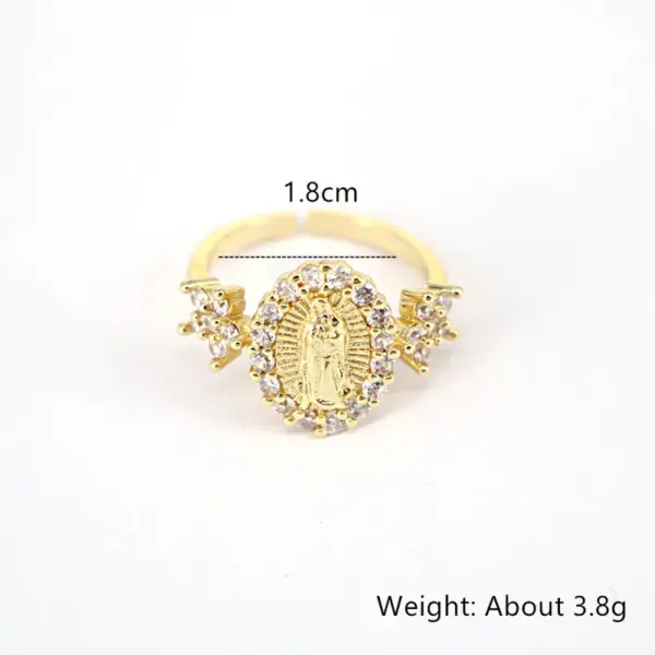 Wholesale Fashion Inlaid Zircon Virgin Mary Copper Zircon Geometric Ring