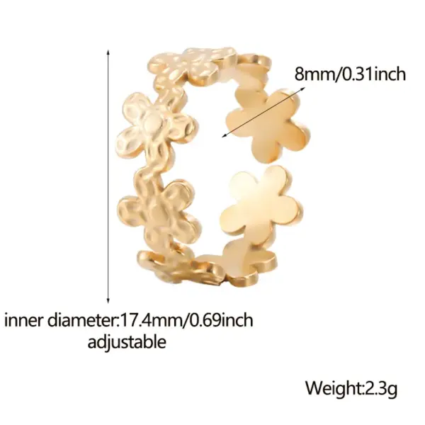 Wholesale PVD Coated Real Gold Plated Flower Stainless Steel Sweet Waterproof Non Tarnish Rings