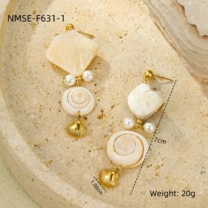 Nmse-f631-1 white shell earrings / 18K