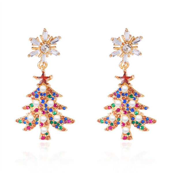 Wholesale Colorful rhinestone snowflake Christmas tree earrings