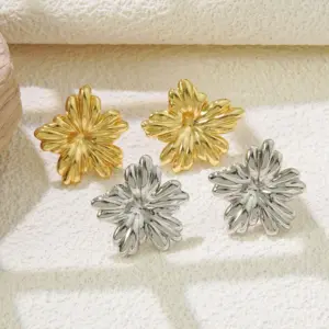 Wholesale 1 Pair French Style IG Style Flower 304 Stainless Steel Imitation Gold Electroplating Ear Studs