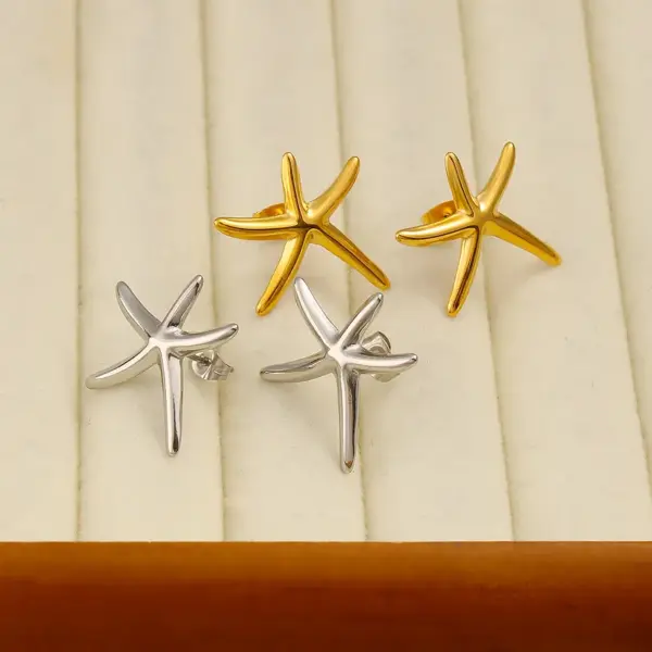 Wholesale 304 Stainless Steel Starfish PVD Coated 18K Gold Real Gold Plated French Style Marine Style Waterproof Non Tarnish Gold Ear Studs