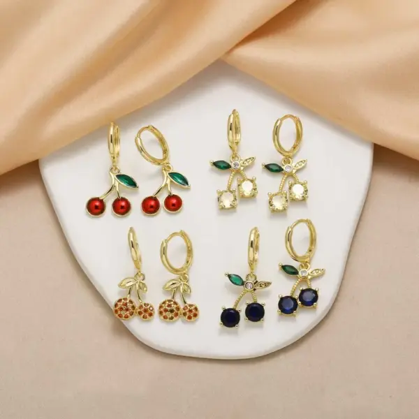 Wholesale 1 Pair Modern Style Simple Style Cherry Copper Zircon 18K Gold Plated Drop Earrings