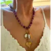 Wholesale 304 Stainless Steel Geometric PVD Coated Imitation Pearl Natural Stone Rhinestones Real Gold Plated IG Style Elegant Retro Waterproof Non Tarnish Surgical Steel Cross Chain Handmade String Beads Chain Lobster Trigger Clasp Closure Green Gold Multi Charms Necklace