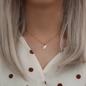 Wholesale PVD Coated Real Gold Plated 18K Gold Butterfly 304 Stainless Steel Waterproof Non Tarnish 304 Stainless Steel Necklace