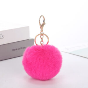 rose red / Rabbit fur ball keychain