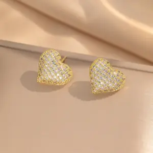 255 Fully Jeweled Loving Heart Stud Earrings / Gold