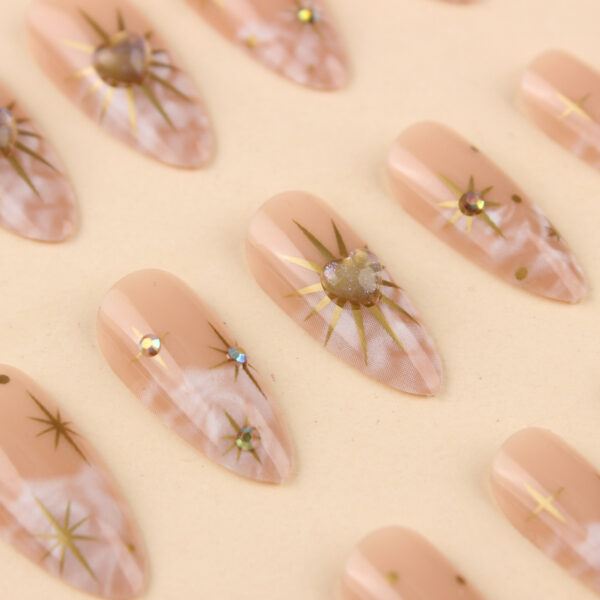 Wholesale Wear nail point drill almond long white halo nail art removable fake nails