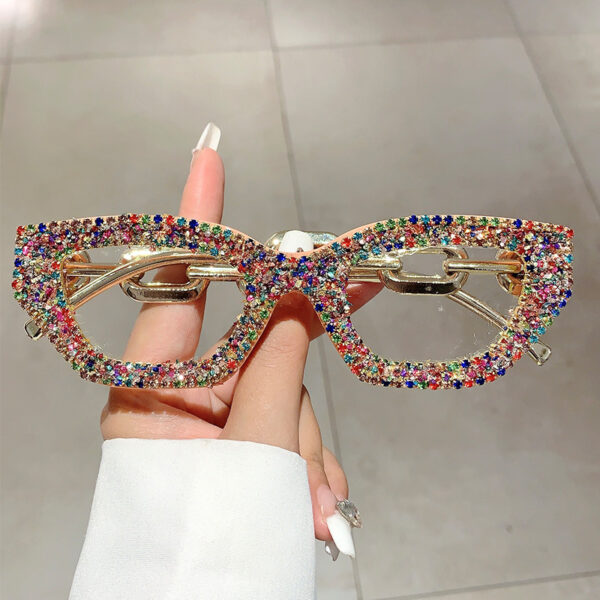 oly-604eb22b6911b42e02a986405abb01d1 Wholesale Cross-border New European and American Style Trendy Small Frame Diamond Flat Mirror Internet Celebrant Same Style Small Fragrant Style All-match Anti-blue Glasses