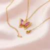 Simple Style Butterfly Stainless Steel Copper Artificial Diamond Crystal Glass Bead 18k Gold Plated Pendant Necklace