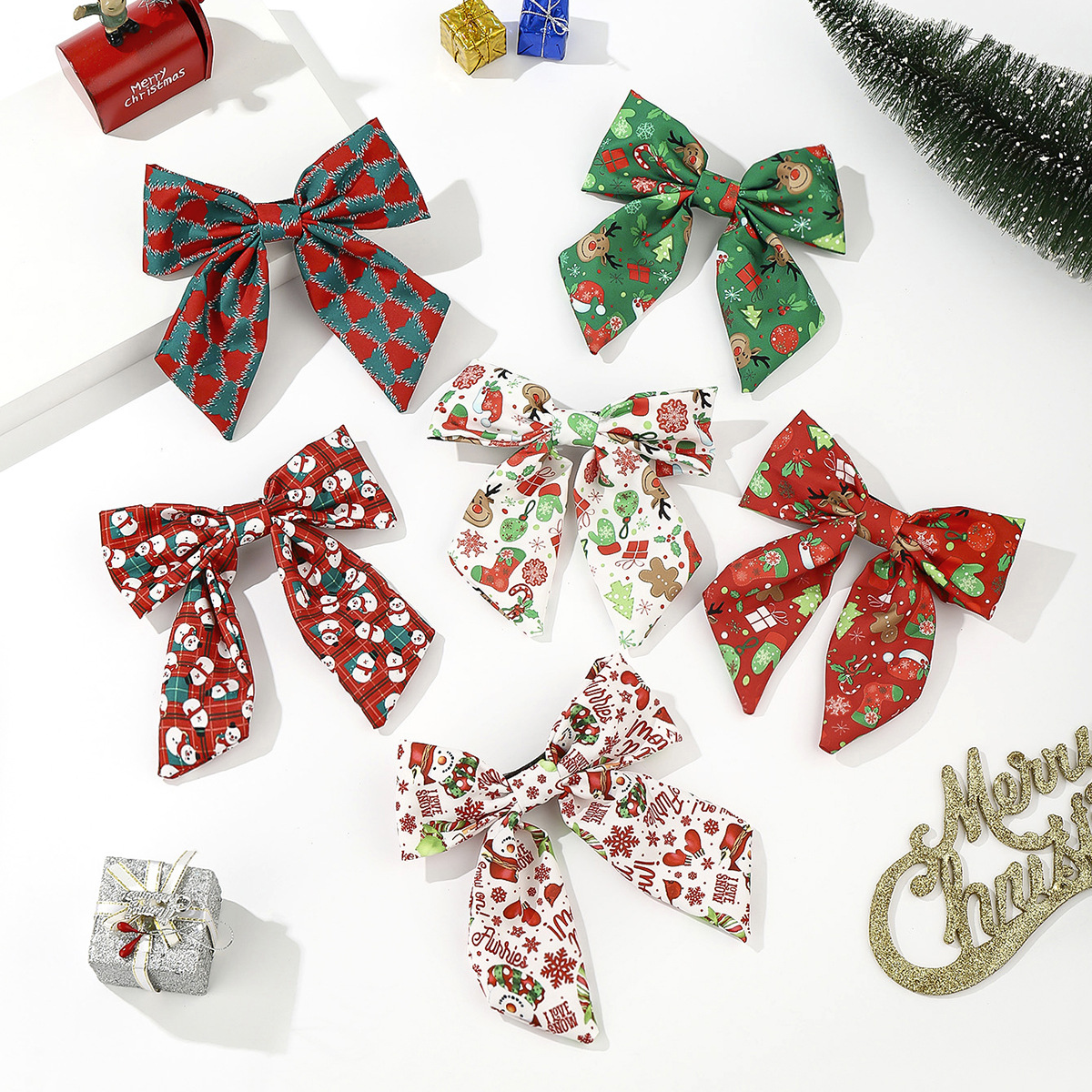 Wholesale Fabric knotted gift pine snowflake striped plaid solid color knotted wide-brimmed hair clip