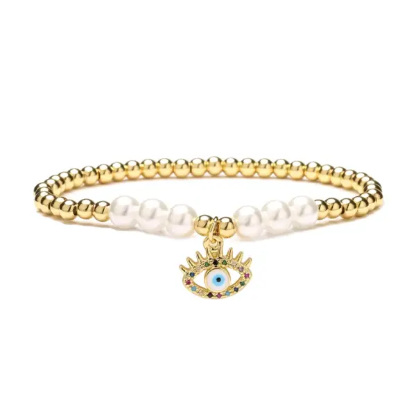 Wholesale 1 Piece Artistic Star Moon Eye Copper Pearl Inlay Zircon Bracelets