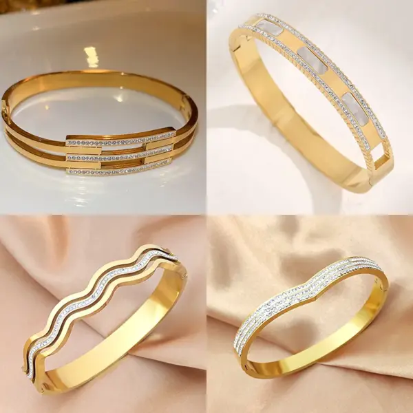 Wholesale Vacuum Plating Real Gold Plated 18K Geometric 304 Stainless Steel Glam Luxurious Classic Style Waterproof Non Tarnish Bangle
