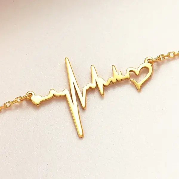 Wholesale 304 Stainless Steel Electrocardiogram Heart Shape Ion Plating (IP) 18K Real Gold Plated Elegant Waterproof Non Tarnish Cable Chain Gold Pendant Necklace