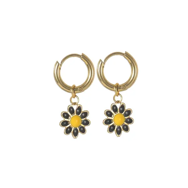 Wholesale 304 Stainless Steel Daisy PVD Coated Resin Dripping Oil 14K Real Gold Plated 14K Gold Retro Waterproof Non Tarnish Plating Lilac White Green Earrings