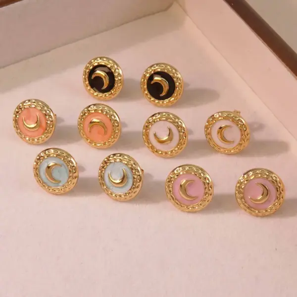 Wholesale 304 Stainless Steel Plastic Moon Electroplating Imitation Gold Romantic Simple Style Classic Style Plating Ear Studs