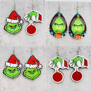 Wholesale Christmas Grinch Wooden Earrings Acrylic Earrings