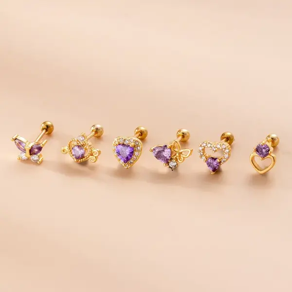 oly-6076573b54ee9c396e88132c10b36c4c Wholesale 1 Piece Copper Zircon Ear Cartilage Rings & Studs Heart Shape Butterfly Waterproof Non Tarnish Surgical Steel