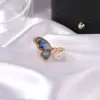 Wholesale New Fantasy Seashell Wings Colorful Butterfly Micro-inlaid Zircon Copper Open Ring