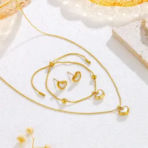 Wholesale PVD Coated Real Gold Plated 18K Gold Heart Shape Titanium Steel Elegant Sweet Simple Style Waterproof Non Tarnish Jewelry Set