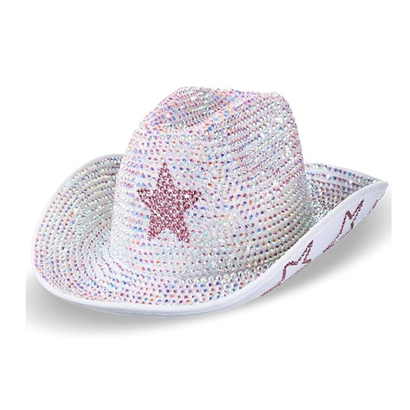 Wholesale Full Diamond Sier Colorful Diamond Five-inted Star Cowboy Hat Handmade Diamond Colorfulful Diamond Performance Hat Diamond Cowboy Hat