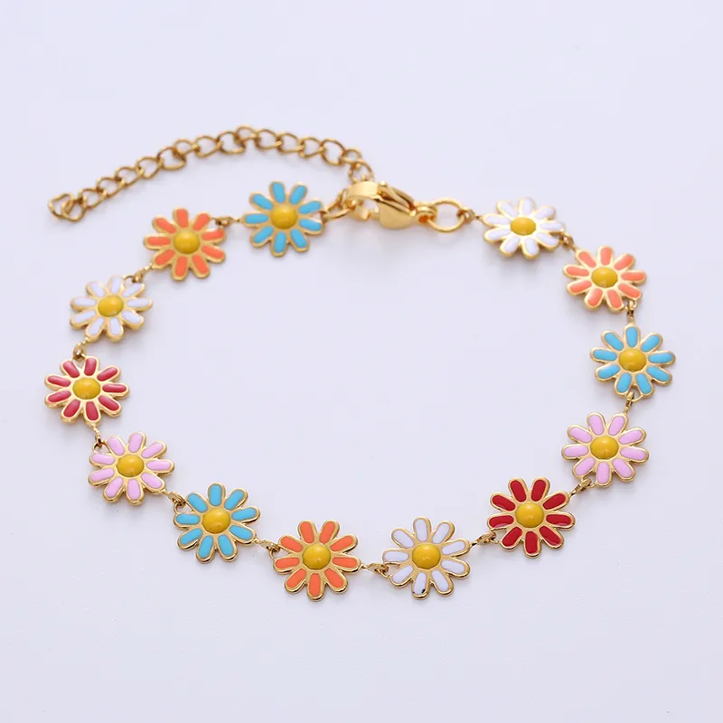 Wholesale Bohemian Flower 304 Stainless Steel 18K Gold Plated No Inlaid Stainless Steel Bracelets In Bulk