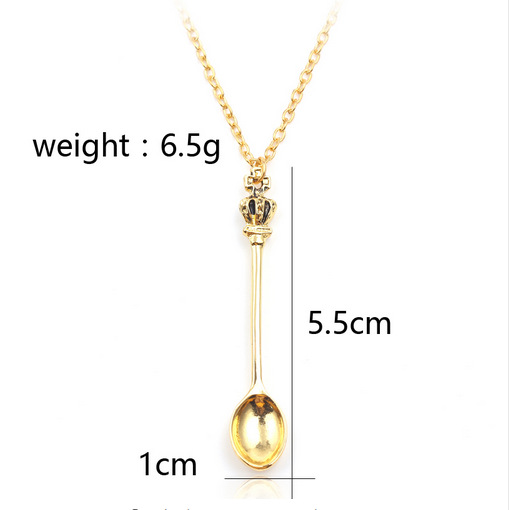 Wholesale Cross Border Jewelry Crown Mini Tea Spoon Classical Royal Alice Snuff Necklace Wholesale Women Spoon Necklace