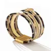 Bohemian Leopard Pu Leather Alloy Beaded Buckle Artificial Pearls Gold Plated Sier Plated Women's Bracelets