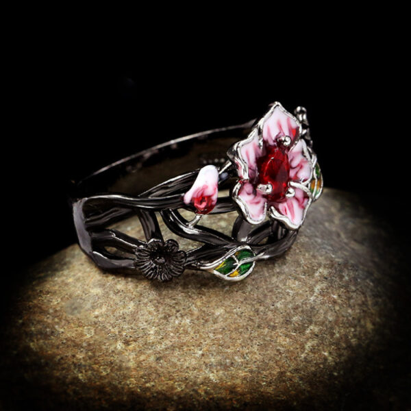 oly-608200dd439b69e3d878034e009aba06 Wholesale European and American Gothic Style Black Gold-Plated Two-Color Dark Rose Ring Necklace Earrings Fashionable Enamel Three-Piece Jewelry Set