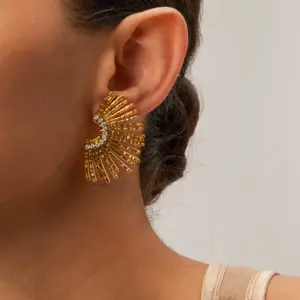 Wholesale PVD Coated Real Gold Plated 18K Gold Sector 304 Stainless Steel Elegant Retro Waterproof Non Tarnish Ear Studs