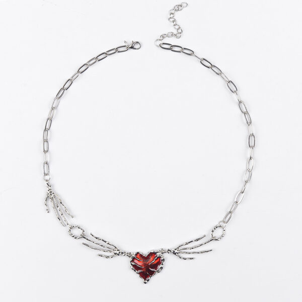 oly-608c83007410e1c30e85cba0e9158bcd Wholesale Korean and Japanese Style Ins Millennium Dark Red Oil Drop Necklace with Exaggerated Design Claw Splicing Heart Clavicle Chain