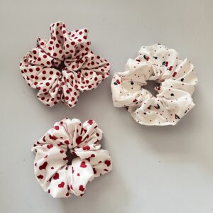 Wholesale 3pcs Fabric striped plaid cherry heart wide bow hair tie