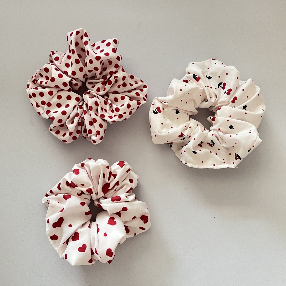 Wholesale Fabric striped plaid cherry heart wide bow hair tie