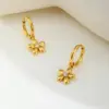 Wholesale PVD Coated Real Gold Plated 18K Gold Flower 304 Stainless Steel IG Style Casual Artistic Waterproof Non Tarnish Charm Sleeper Hoop Earrings