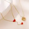Wholesale New Fashion Titanium Steel Necklace Women Non-fading Heart Shaped Red Double Love Lockbone Chain Jewelry Luxury Design