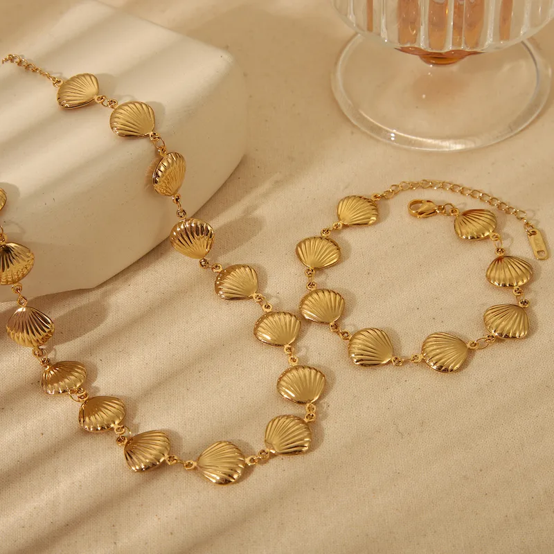 Wholesale Jewelry IG Style Commute Shell 304 Stainless Steel 18K Gold Plated Three-Dimensional Bracelets Necklace