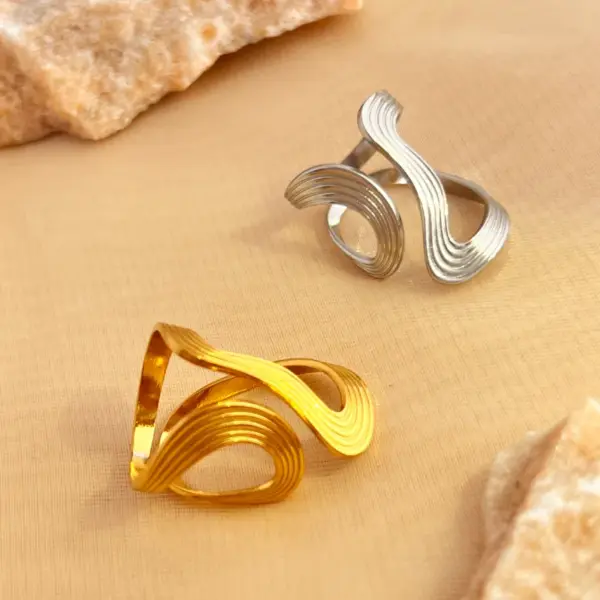 Wholesale PVD Coated Real Gold Plated 18K Gold Stripe 304 Stainless Steel Casual Retro Simple Style Waterproof Non Tarnish Open Rings